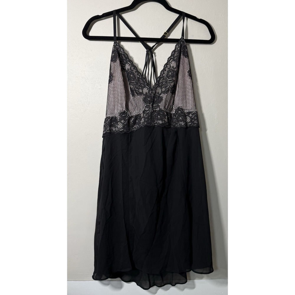 Cacique Lane Bryant Chemise Gown Women's 22/24 Lace Black Pink Lightweight NWT